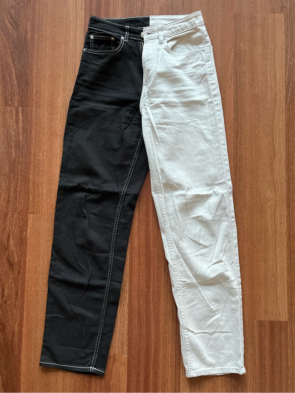 Two-Tone Black & White High-Rise Jeans